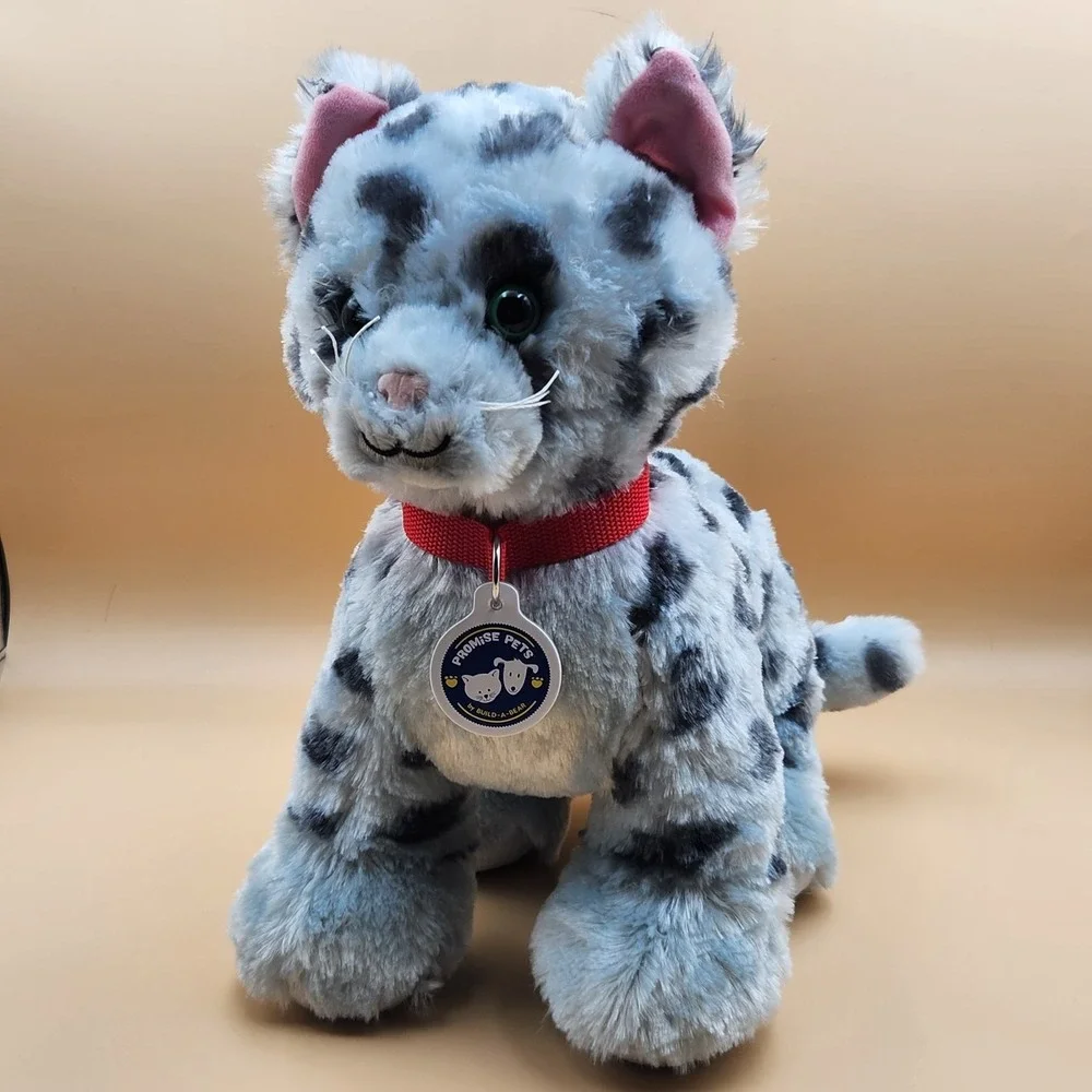 Build a Bear BAB Promise Pets Spotted Gray Cat Plush Stuffed Animal Green Eyes